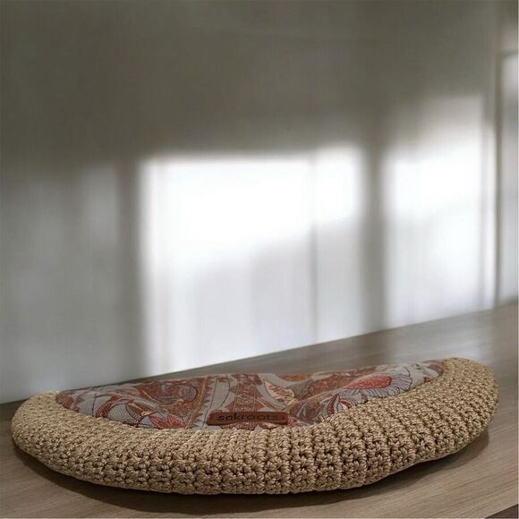 Sakroots Bohemian Crochet Zip Closure Adjustable Crossbody Neutral Tan Blue - Picture 5 of 10